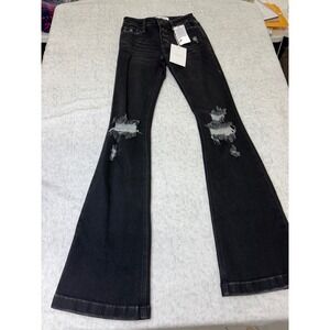 KanCan Harlo MR Flare Jeans Dark Gray Distressed Button Fly Womens 1/24